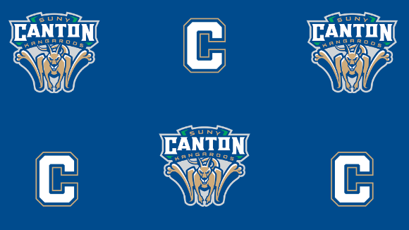 SUNY Canton Kangaroos logo repeated on blue background