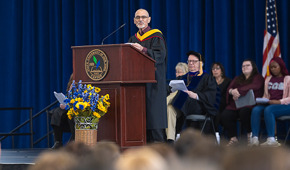 Fred Saburro speaks at Honors Convocation 2024.