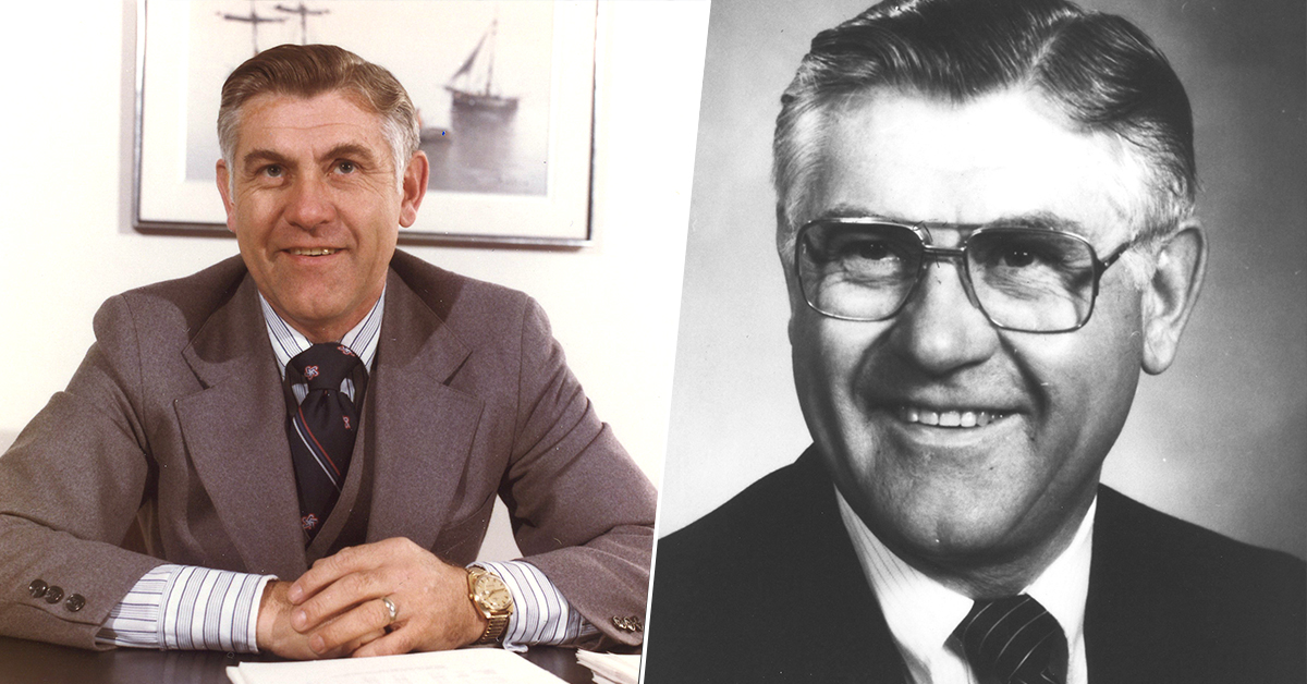 President Earl MacArthur sitting at his desk, portrait of MacArthur