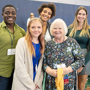 Scholarship recipients stand with SUNY Canton Distinguished Professor Emeritus Linda L. Fay at the 2023 Scholarship Luncheon celebration.