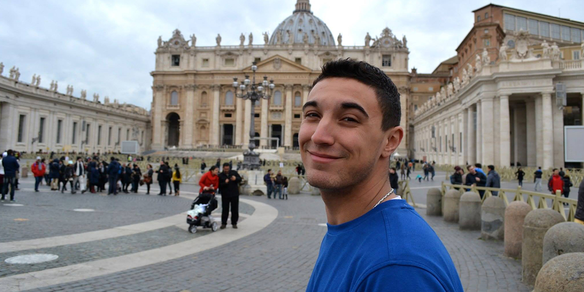 Nick Miale stands in front of St. Peter's square