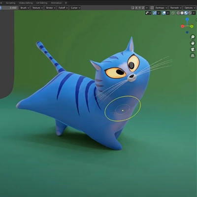 Blender animated blue cat.