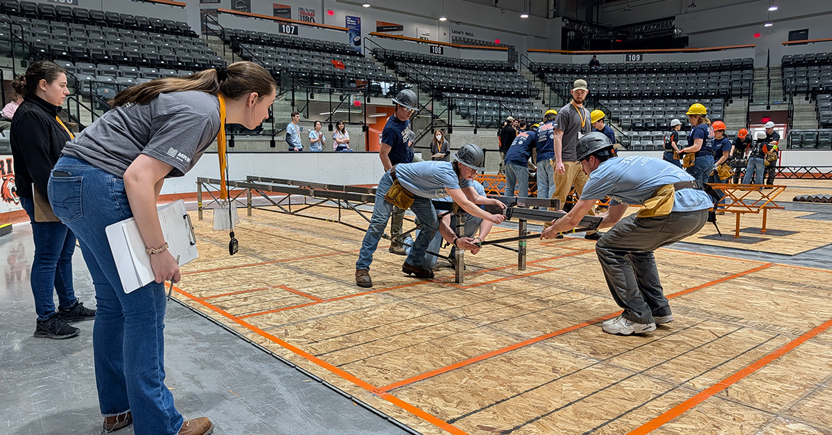 Steel Bridge participants assemble SUNY Canton's regionally winning bridge.