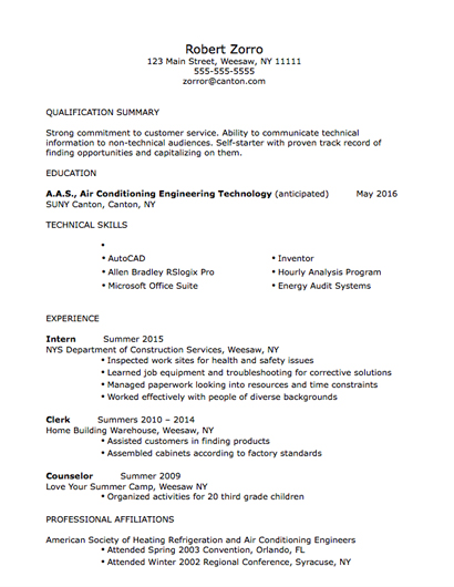 Air Conditioning Resume