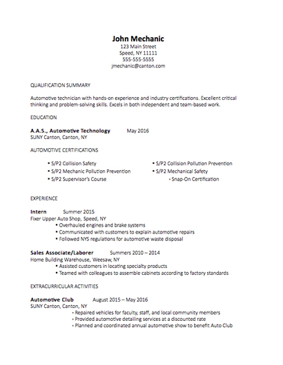 automotive technician resume