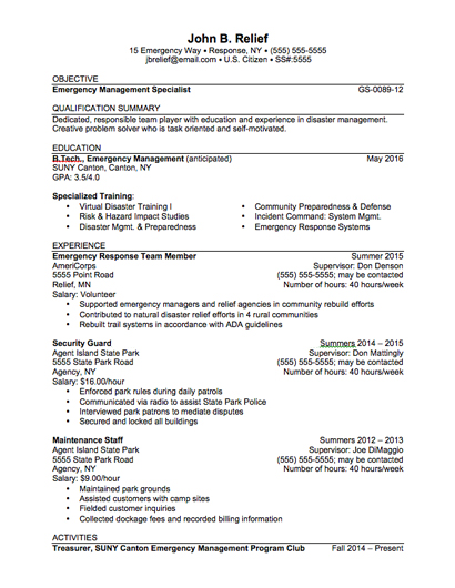 Emergency Management Resume