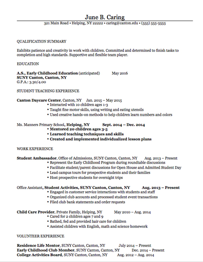 Early Childhood Resume