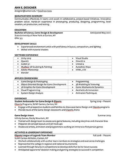 Sample Resumes - SUNY Canton Sample Resumes - SUNY Canton