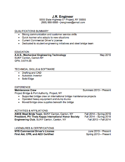 Mechanical Engineering Tech Resume - 2 year