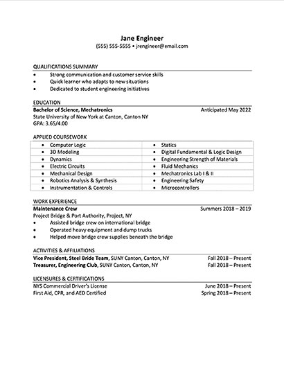 Mechatronics Resume