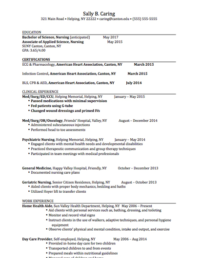 Nursing Resume - Bachelor's Degree