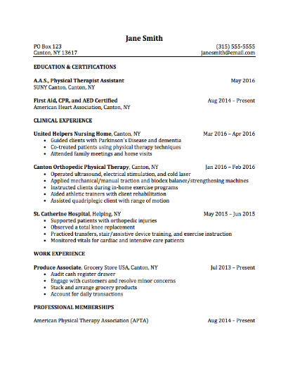 Physical Therapy Assistant Resume