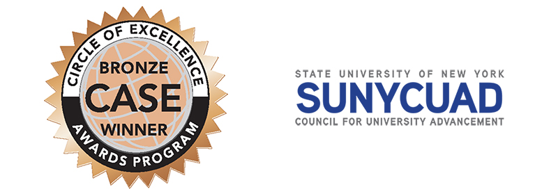 CASE Bronze award and SUNYCUAD logo