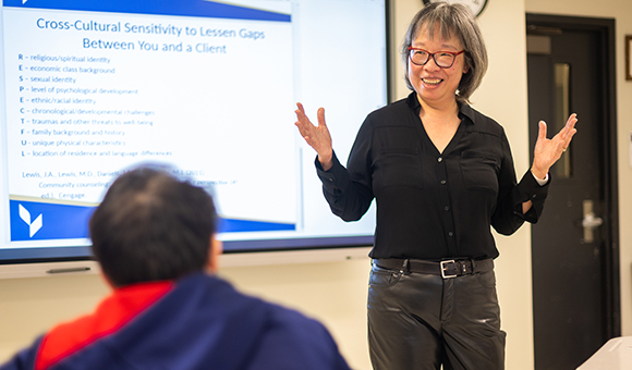 Christina Lesyk teaches a class.