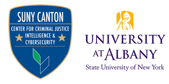 SUNY Canton Center for Criminal Justice, Intelligence & Homeland Security and University at Albany logos