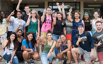 Students of all backgrounds celebrate outside Southworth Library.