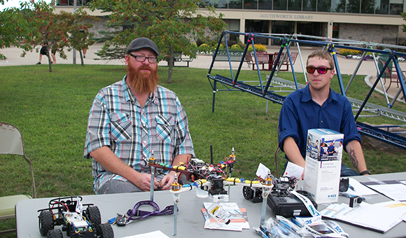 A students showcases his electrical senior drone project.