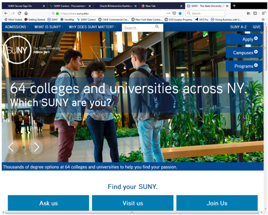 Screenshot: SUNY homepage