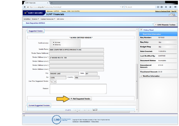 Screenshot: Add suggested vendor