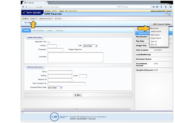 Screenshot: Click SUNY Financial Toolbox