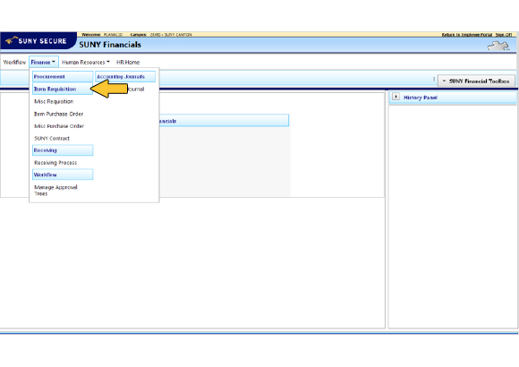 Screenshot: Click Item Requisition