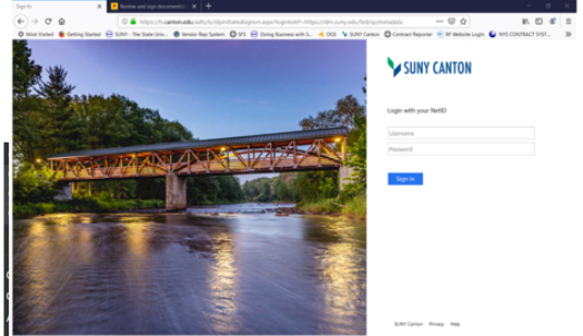 Screenshot: SUNY Canton login page