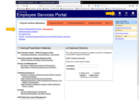 Screenshot: Employee Services Portal