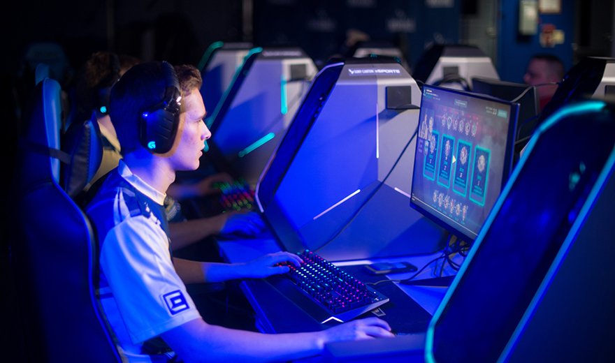 A student plays a game in the new Esports Arena.