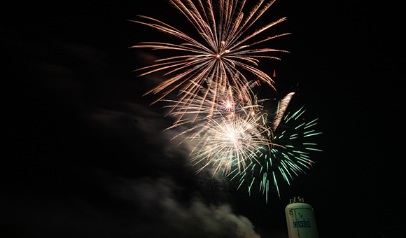 Fireworks over the SUNY Canton water tower.