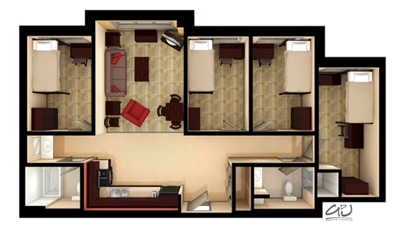Floor plan of a typical Kennedy Hall room