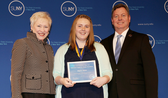 Meghan Gibson '14 with Chancellor Zimpher and former President Joseph Hoffman