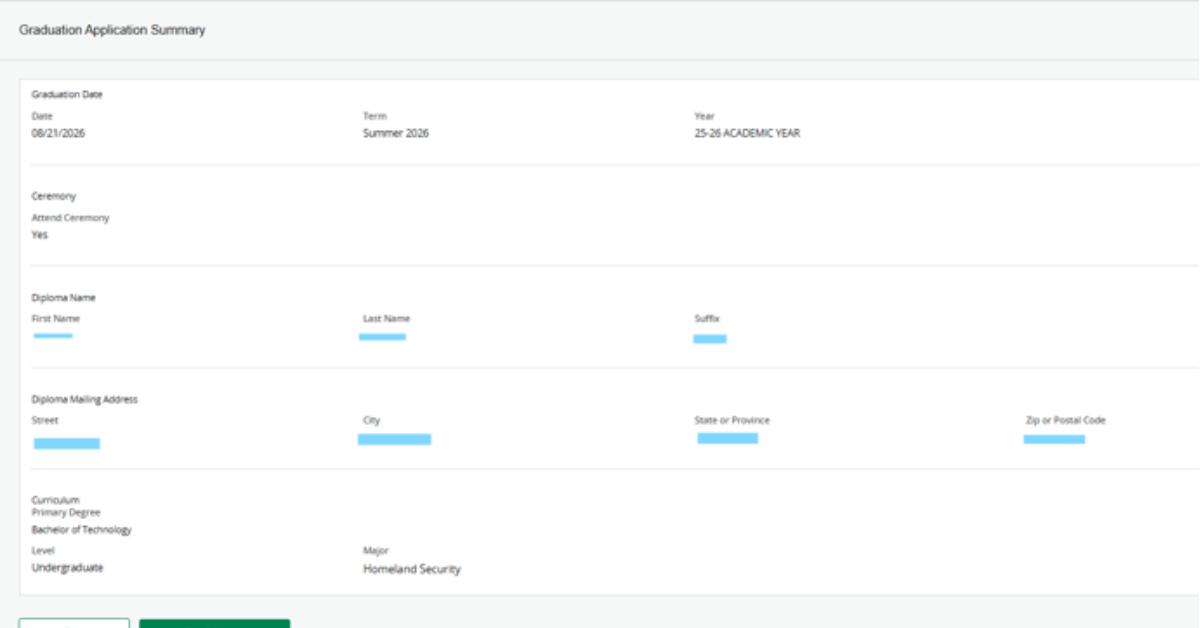 Screenshot: Grad App Summary