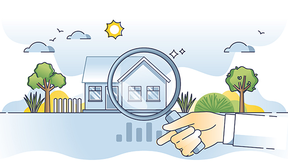 Home energy audit and house heating efficiency inspection outline concept.