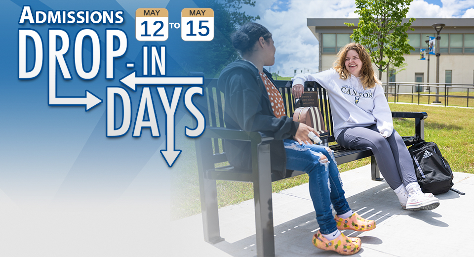 Drop-In Days: May 12-15 - Students chatting on a bench outside French Hall.