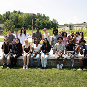 EOP students assembled in the newly renovated Roselle Plaza.