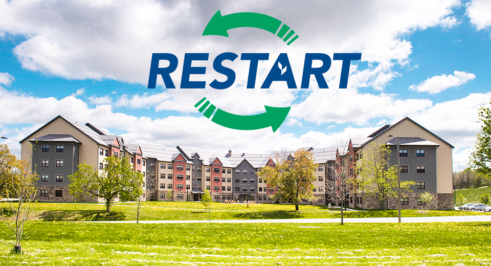 Restart logo above Kennedy Hall