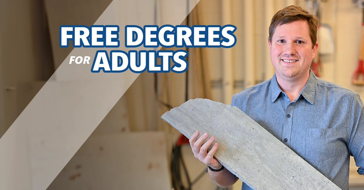 Free Degrees for Adults - SUNY Reconnect - Brett Miller holds a concrete slab.