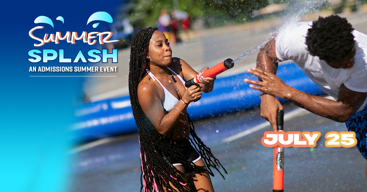 Summer Splash 2026: An Admissions Summer Event - July 25 - A students sprays another with water.
