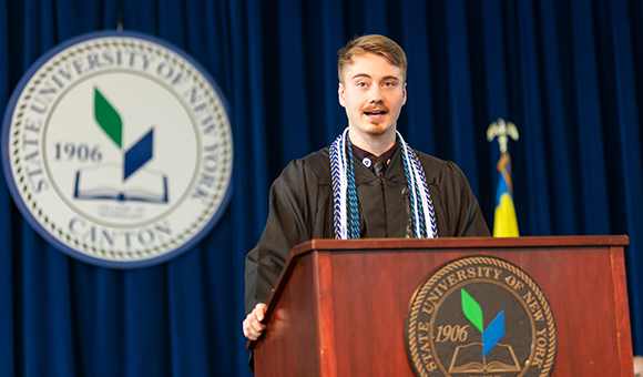 Jonah Black speaks at Commencement 2022.