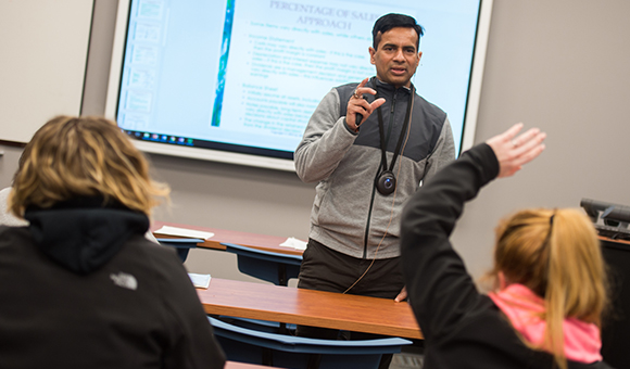 Professor Kumar speaks to his flex class.