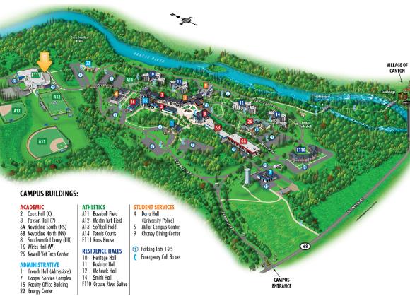 Campus map directing users to Roos House
