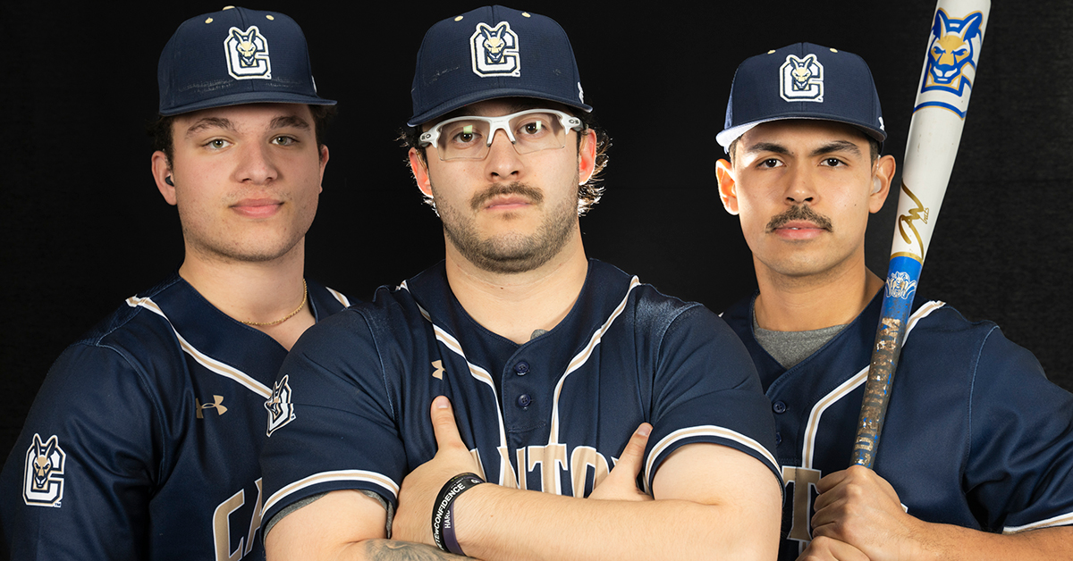 Men's Baseball players Jared Paone, Salvador Diaz, and Johnathan Guerrero