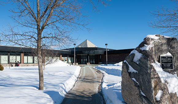 Miller Campus Center on a winter day.