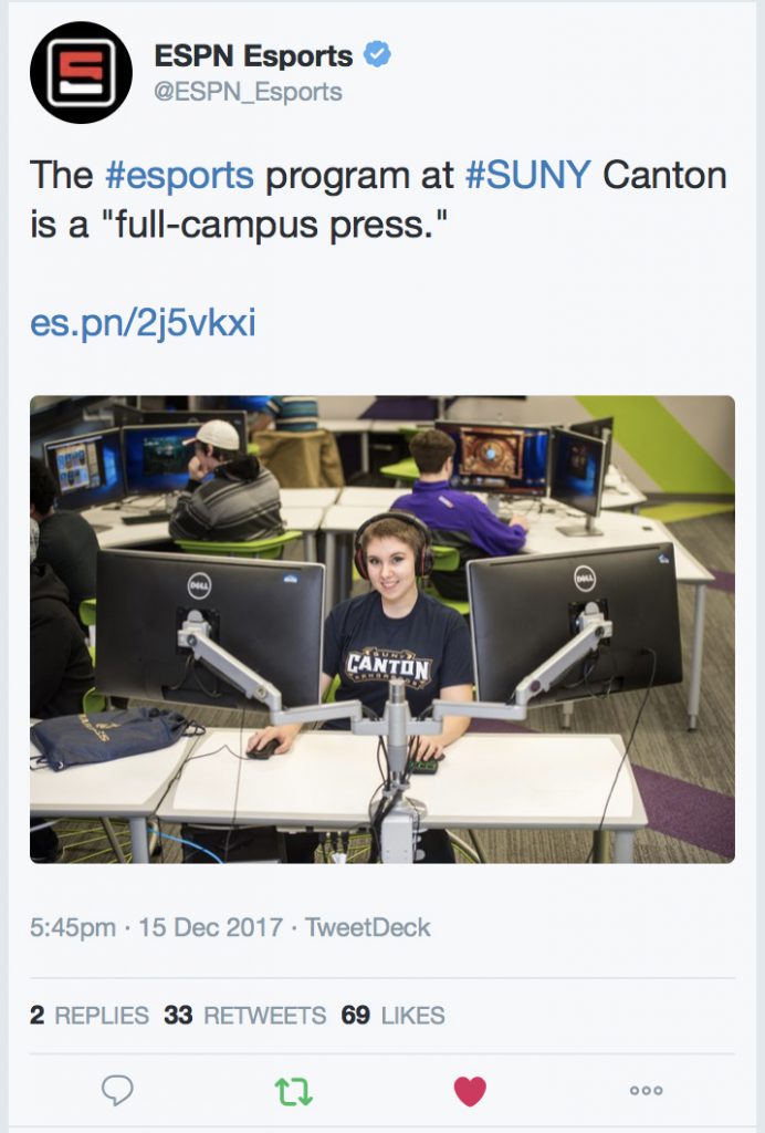 The #esports program at #SUNY Canton is a