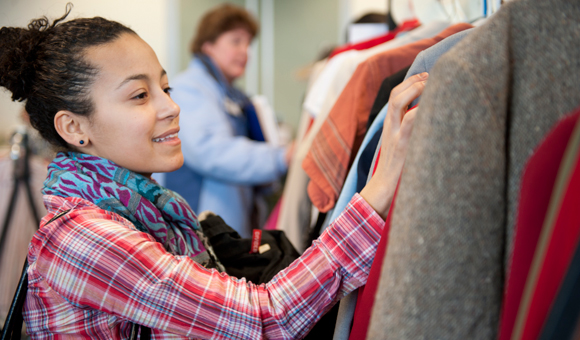 Student perusing professional clothing.