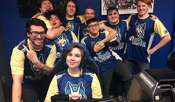 The SUNY Canton Overwatch team poses for a photo after their ECAC championship win.