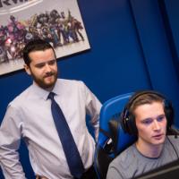 Charles Murray sits in SUNY Canton's eSports Arena
