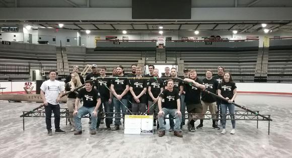 2019 Steel Bridge Team poses with their bridge at RIT.