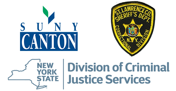 SUNY Canton, St. Lawrence County Sheriff's Office badge, and NYS DCJS logo