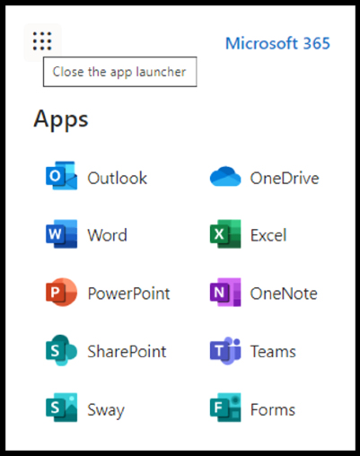 Screenshot: Outlook 365 Apps dialog box